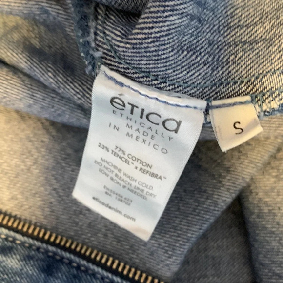 Etica size small zip front zeta denim jumpsuit carpenter cimarron color blue - Picture 13 of 15